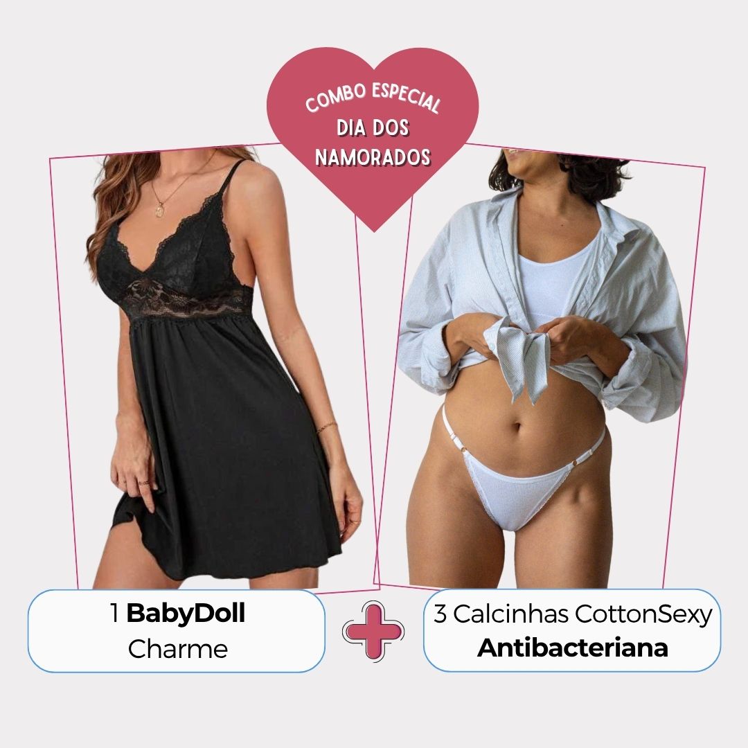 [PROMO EXCLUSIVA MÊS DOS NAMORADOS] 1 BabyDoll Charme Preto + 3 CottonSexy